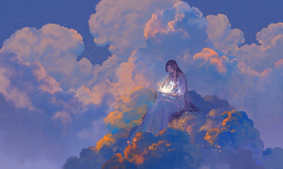云端读书人物插画壁纸