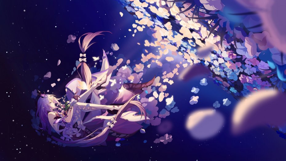 紫色花海动漫少女梦幻飘带壁纸