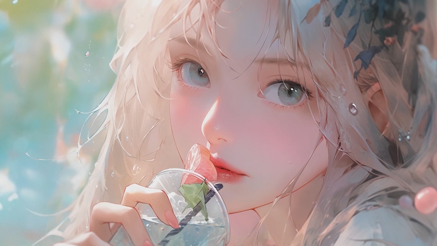 美丽的夏日女孩与饮料