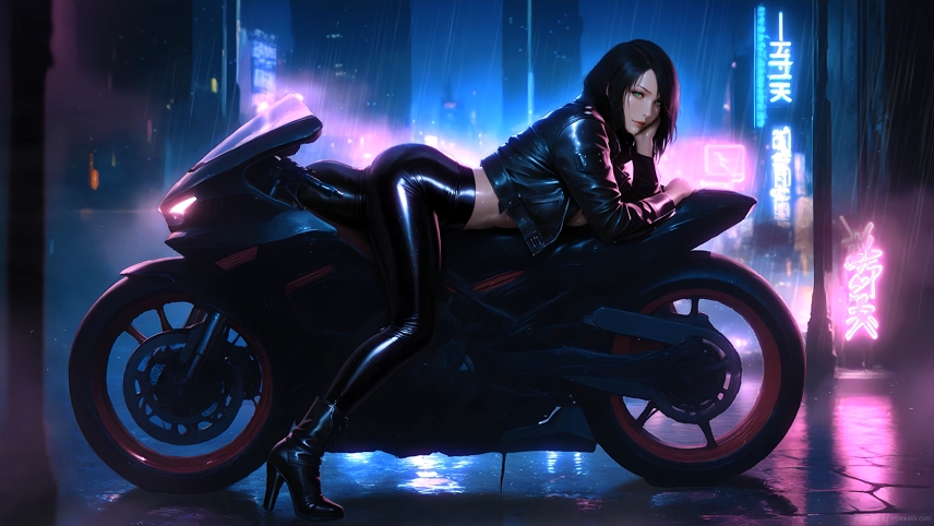 日本女孩摩托车动态壁纸