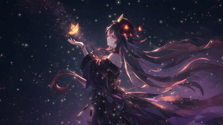 《原神》胡桃捉蝶场景插画壁纸