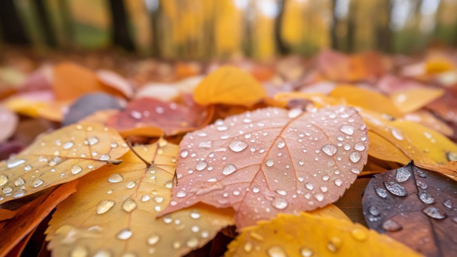 4K 高清秋季落叶带水珠特写风景壁纸