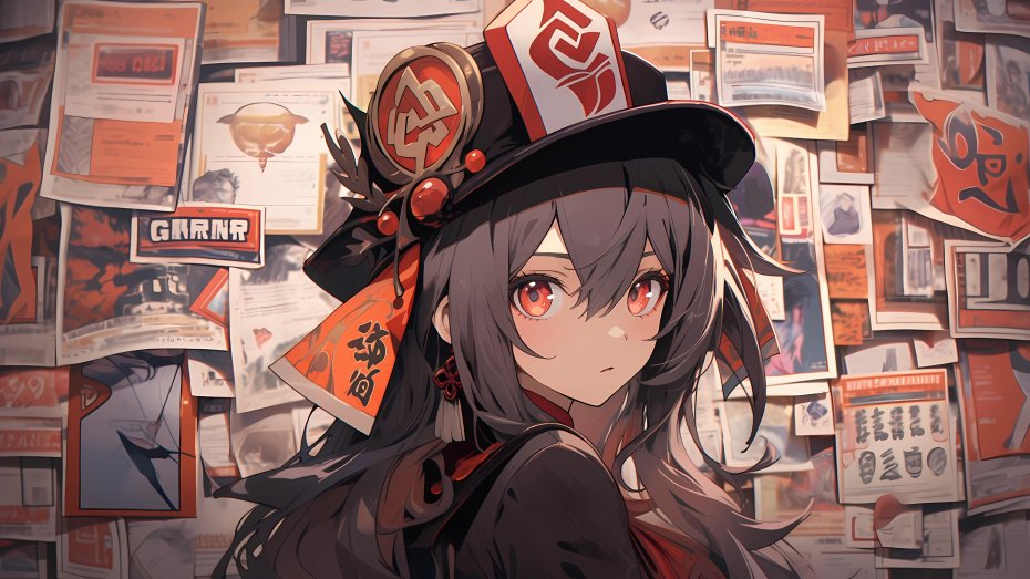 《原神》胡桃报纸墙前插画壁纸