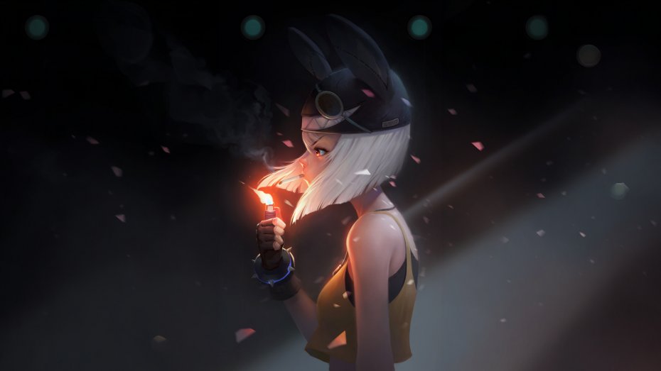 崩坏世界列车星际之旅希儿兔耳帽点烟暗黑美学微风日漫电脑壁纸
