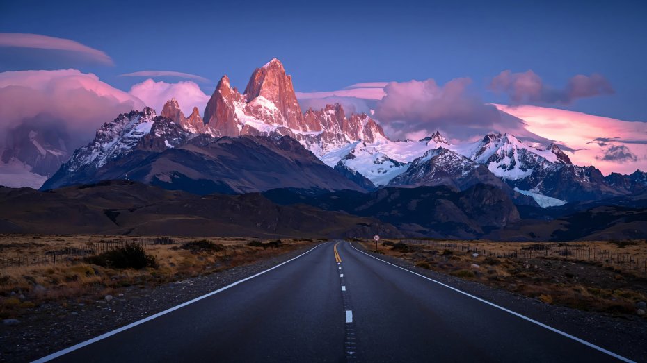 阿根廷菲茨罗伊峰公路晨光粉巍峨雪山脉壮丽风光电脑壁纸