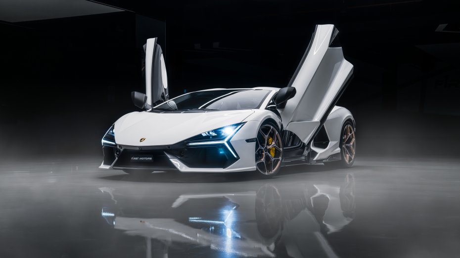 白色兰博基尼狂牛剪刀门开启前视图炫酷灯光效果豪车电脑壁纸