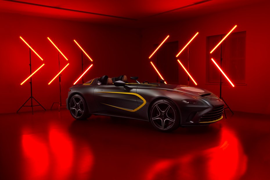 阿斯顿马丁DB11敞篷版黑色黄色装饰红色灯光艺术空间电脑壁纸