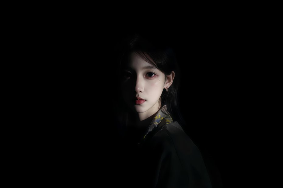 人物的元气少女光影视界黑发暗光侧脸特写冷艳电脑壁纸