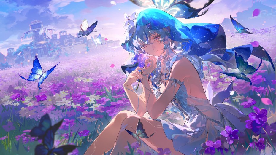 鸣潮世界守岸人蝴蝶花海盛放奇幻场景二次元动画电脑壁纸