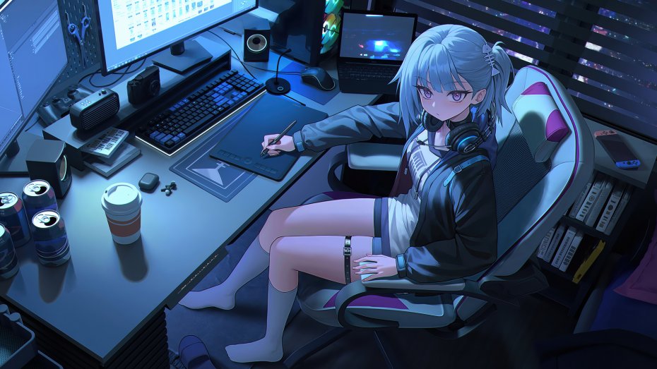 鸣潮世界三美少女仰望巨型机甲雪峰背景未来科技劲风日漫电脑壁纸
