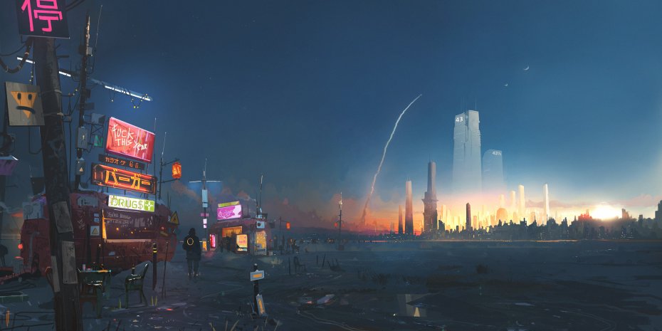 闪烁霓虹的霓虹世界废墟夜幕都市电脑壁纸